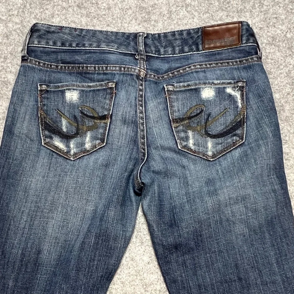 Express Stella Skinny Leg Distressed Ripped Jeans Dark‎ Wash Blue Size 2L 1894